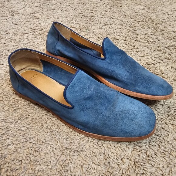 Franco Sarto Leather A FALLON Suede Slip On Flats Size 9 M Blue Square Toe Bone - Picture 3 of 10